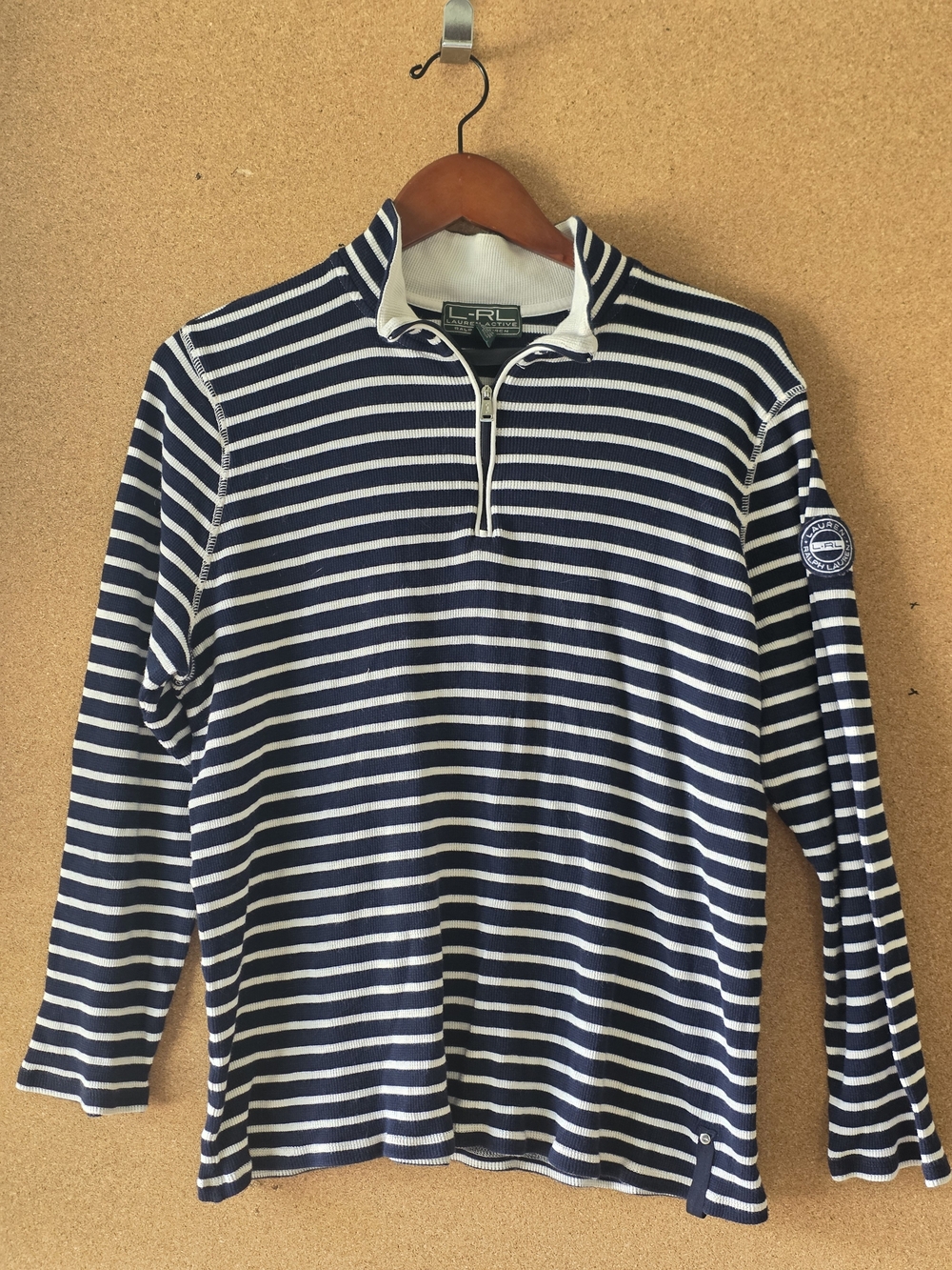 Lauren Ralph Lauren Cotton Active 3X Navy White Stripe Quarter Zip Pullover